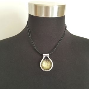 Vintage KC Silver Green Glass Necklace